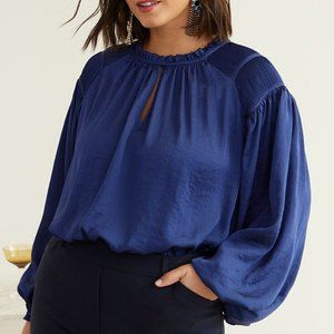 Reitmans Long-Sleeve Loose Satin Blouse XXL Blue